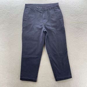 LL Bean Pants Men's 35x29 Blue Flannel Lined Flat Front Trousers Cotton Chino